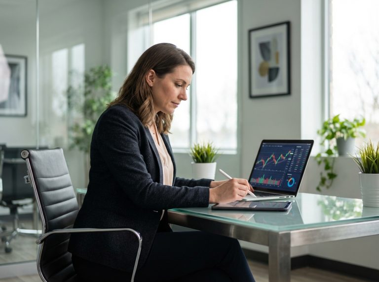 Femme d'affaires concentrée sur ses rapports financiers