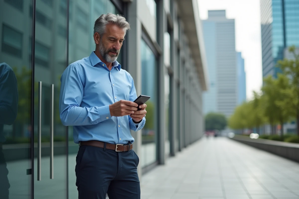 Homme d affaires utilisant son smartphone en ville