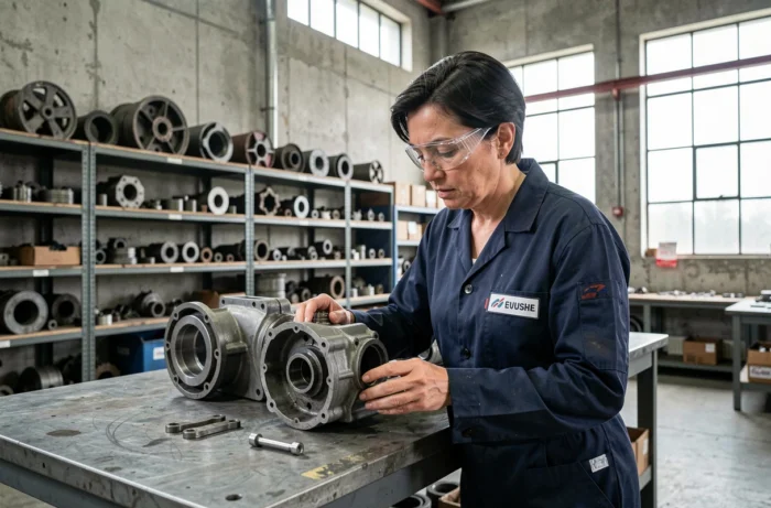 Ingénieure inspectant des composants recyclés dans une usine de production circulaire