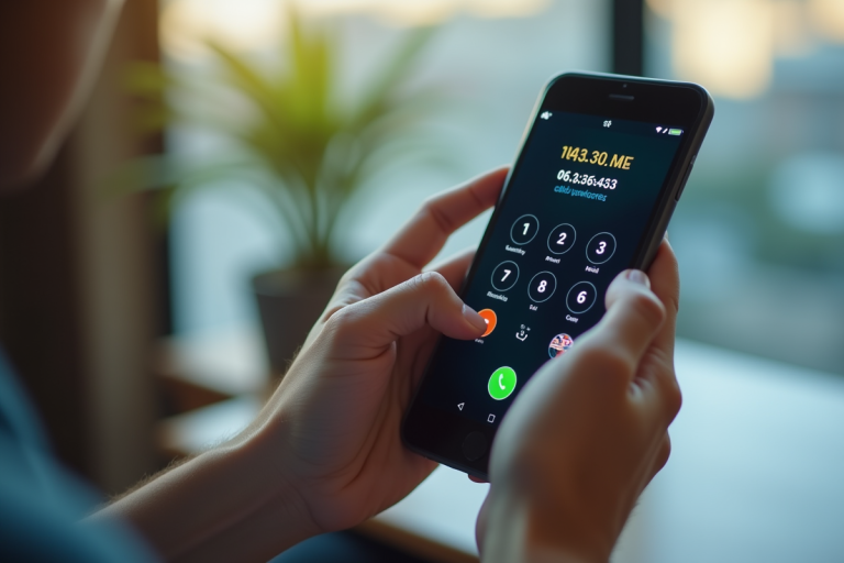 Personne composant un numéro international sur smartphone