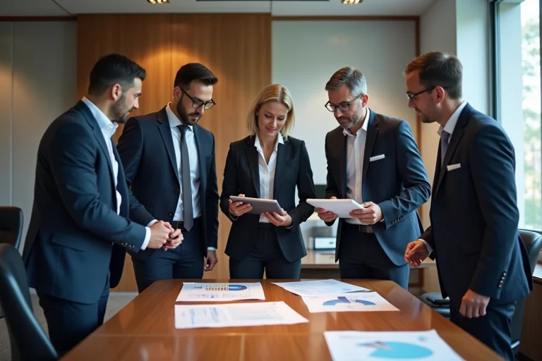 Groupe de professionnels dans un bureau parisien moderne