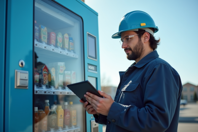Technicien utilisant une tablette devant une machine moderne